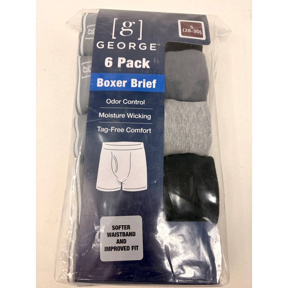George 6 Pack Boxer Briefs Size Small 28-30 Odor Control Moisture Wicking NIP
